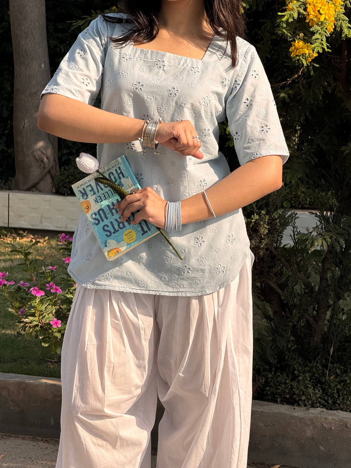 Ice blue Chicken kari kurti