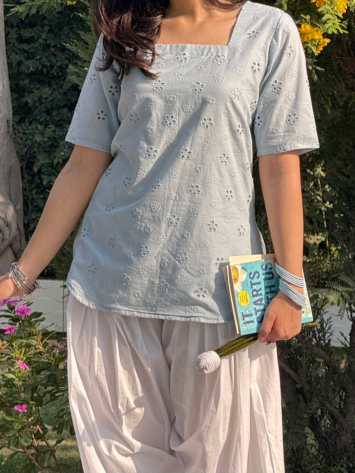 Ice blue Chicken kari kurti