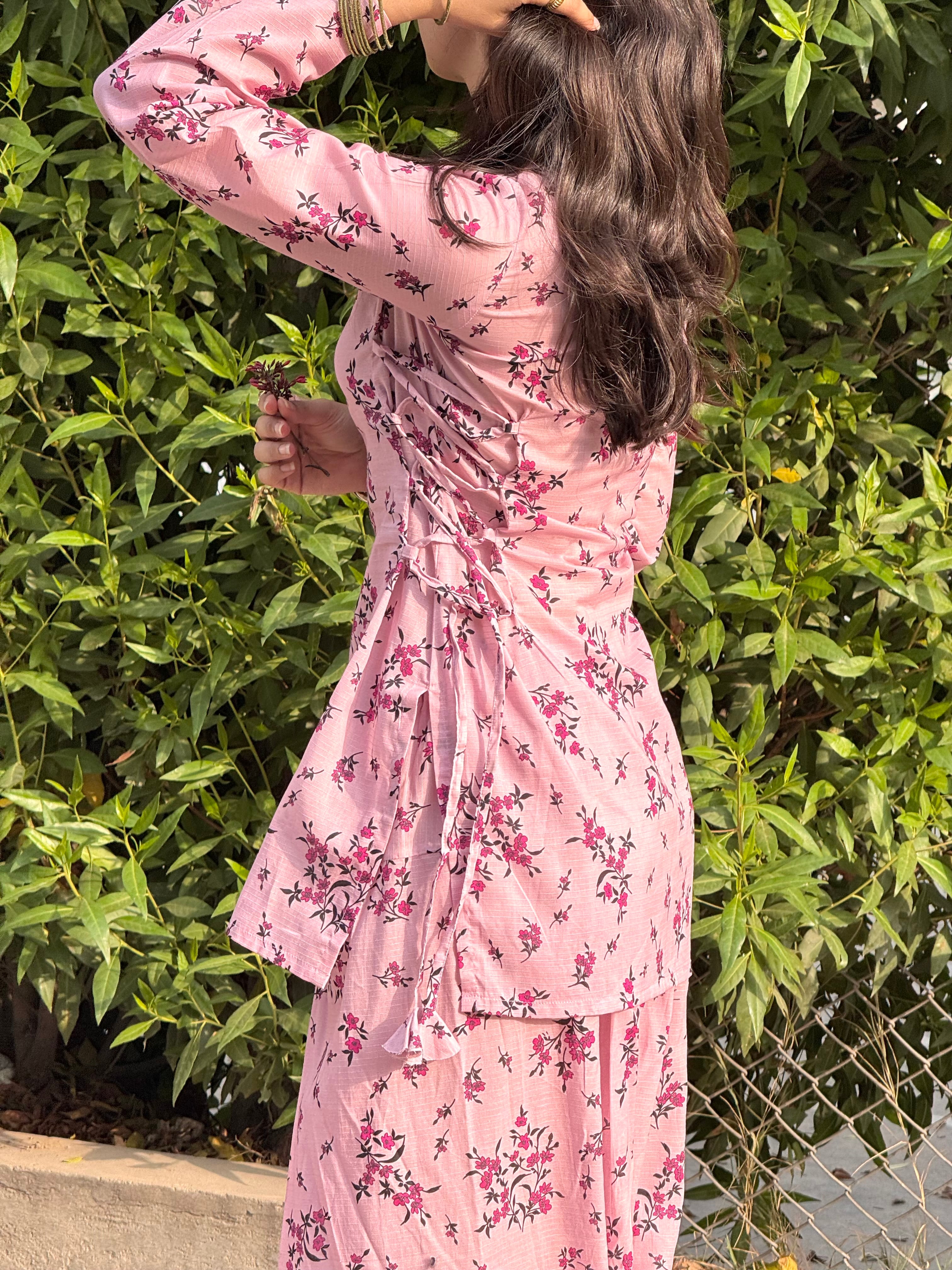 Pink Floral Side Corset Set