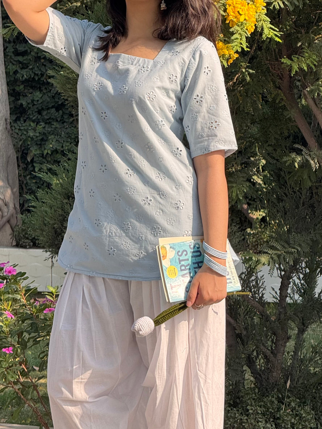 Ice blue Chicken kari kurti