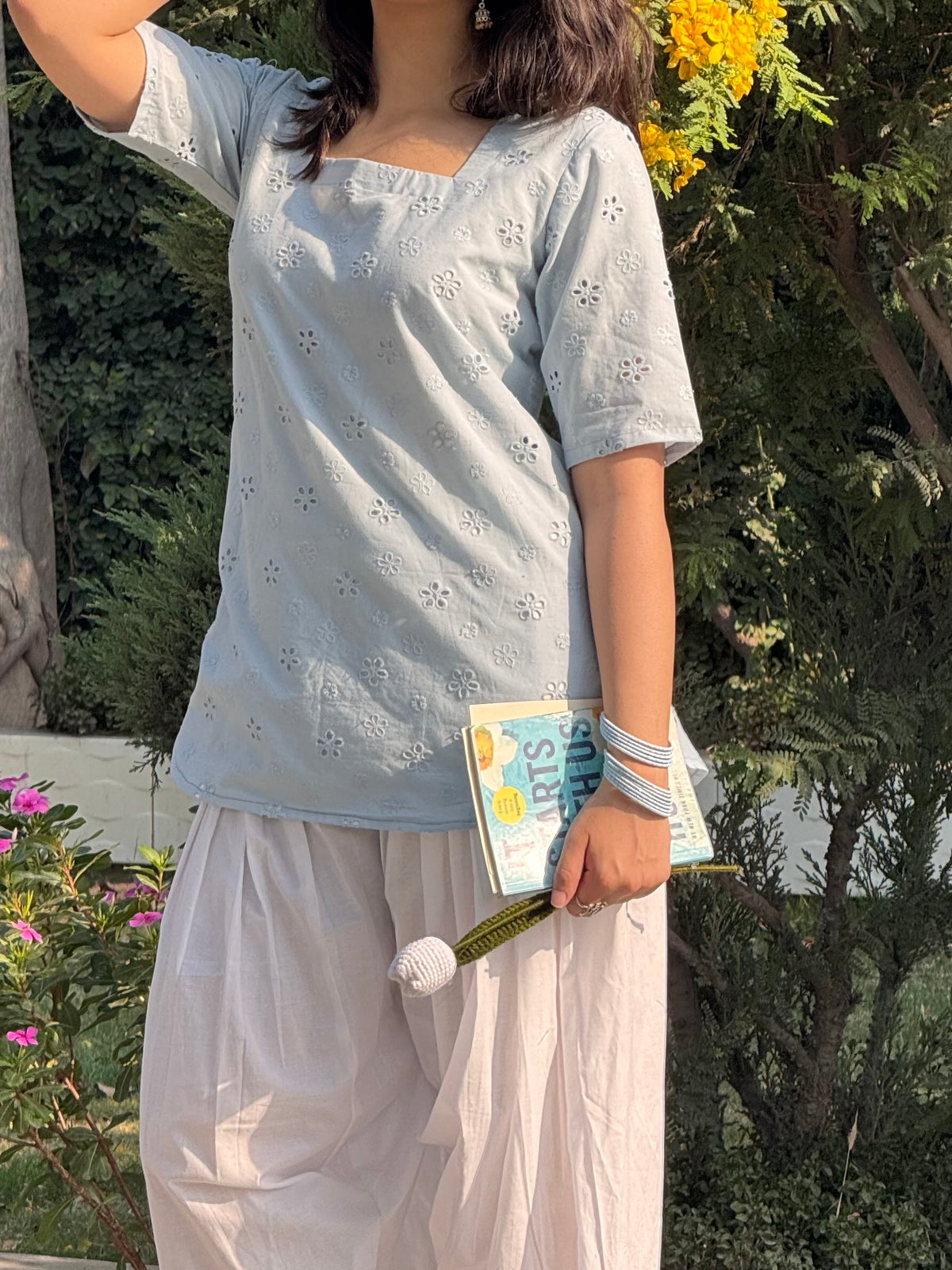 Ice blue Chicken kari kurti
