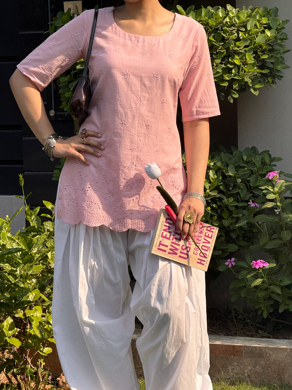 Baby pink Chicken kari kurti