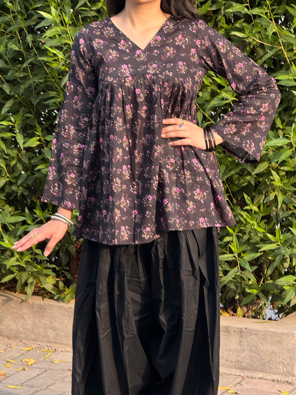 Black Floral Peplum