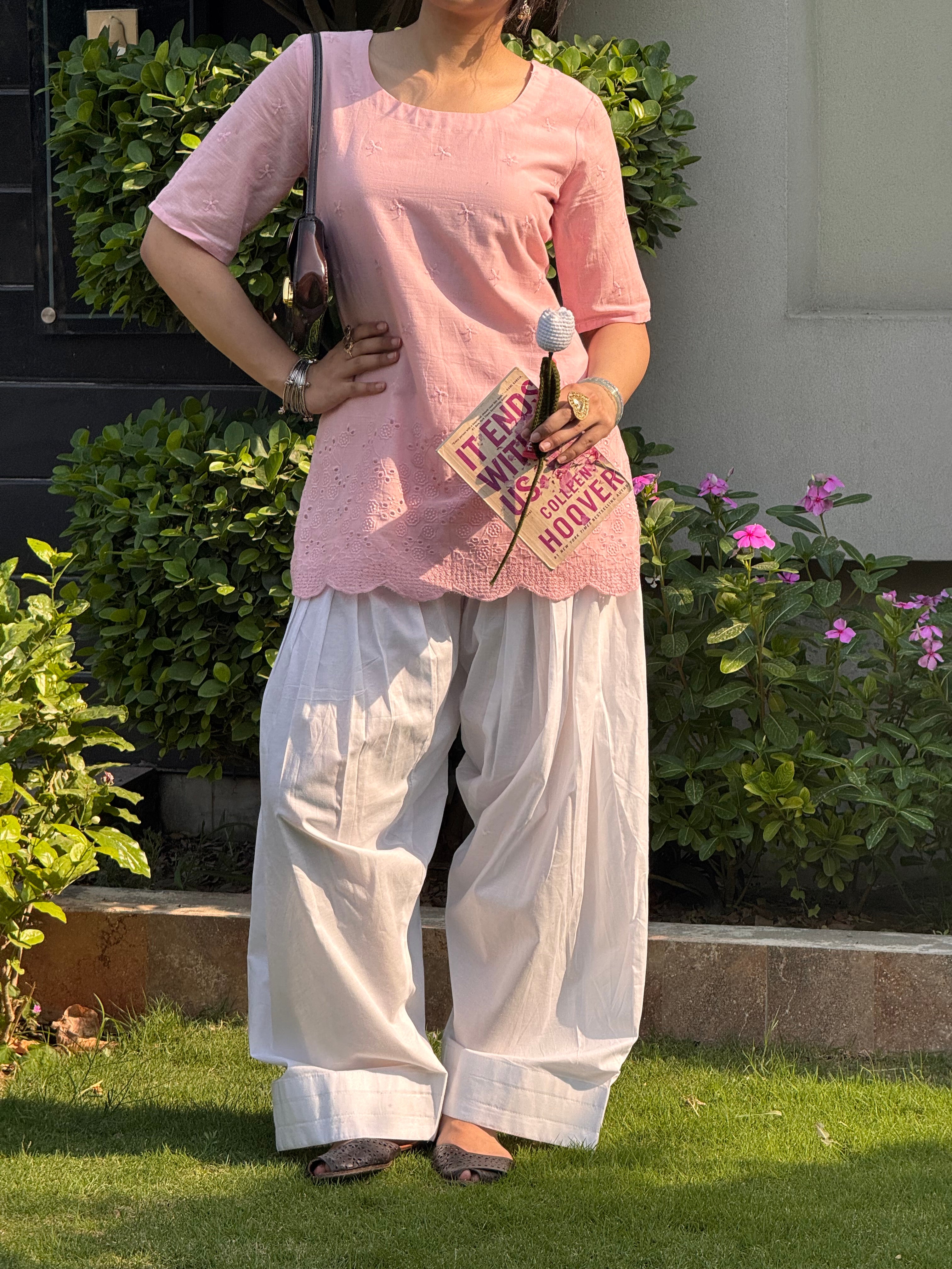 Baby pink Chicken kari kurti