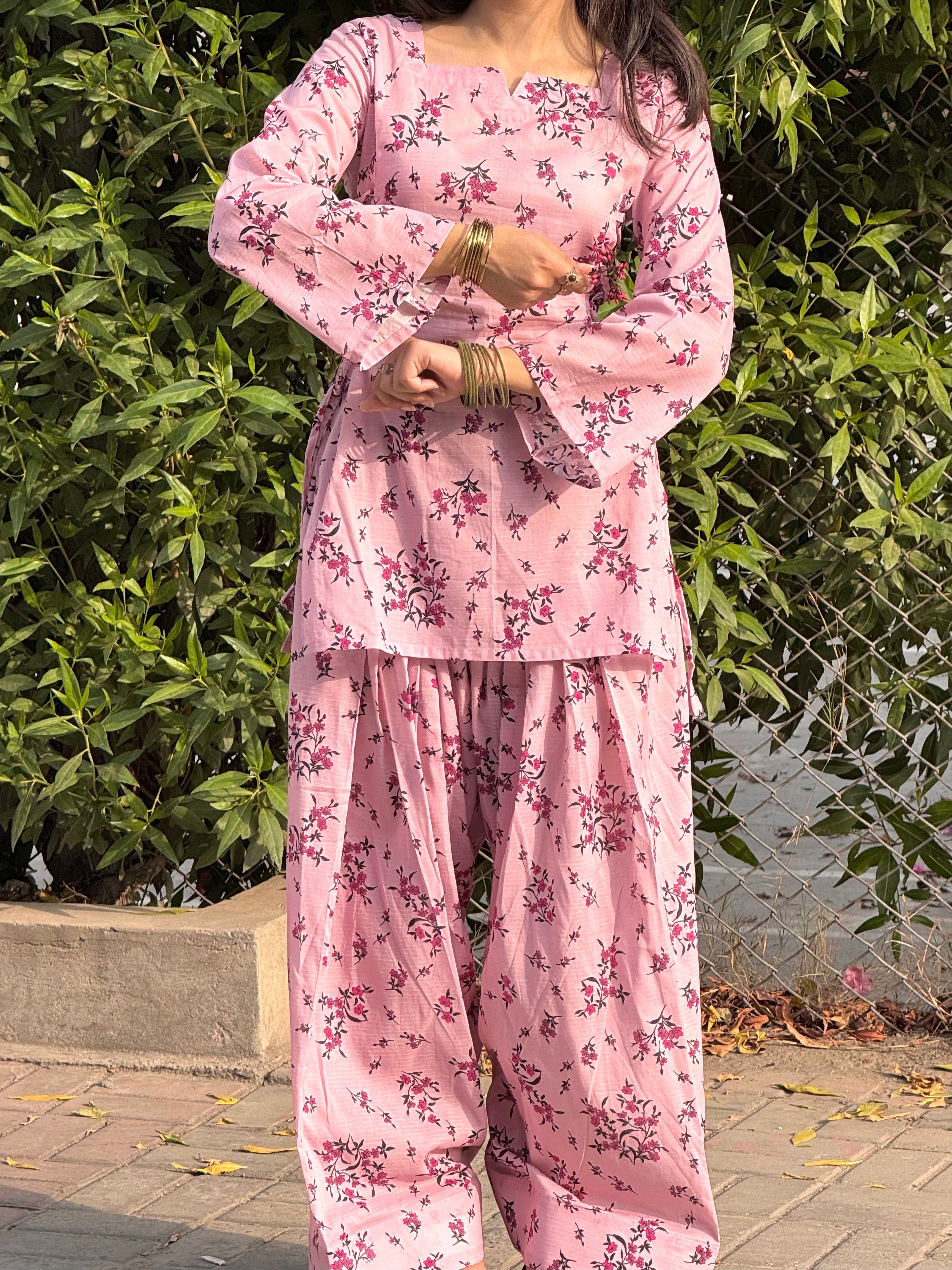 Pink Floral Side Corset Set