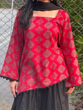 Red Asymmetrical Ajrak Kurti