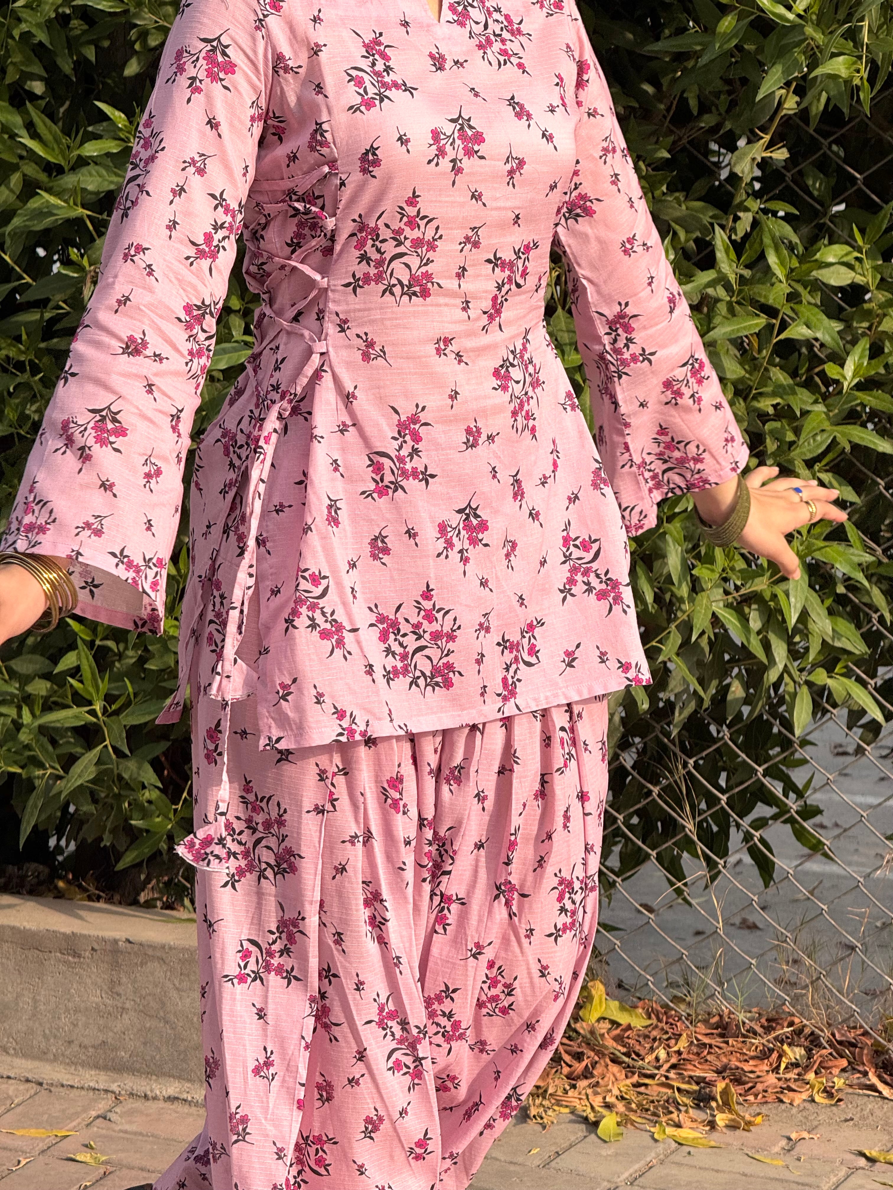 Pink Floral Side Corset Set