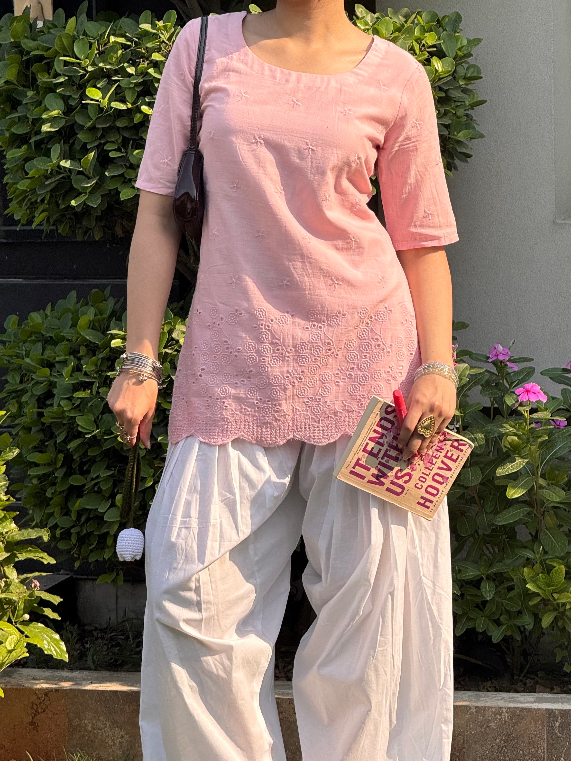 Baby pink Chicken kari kurti