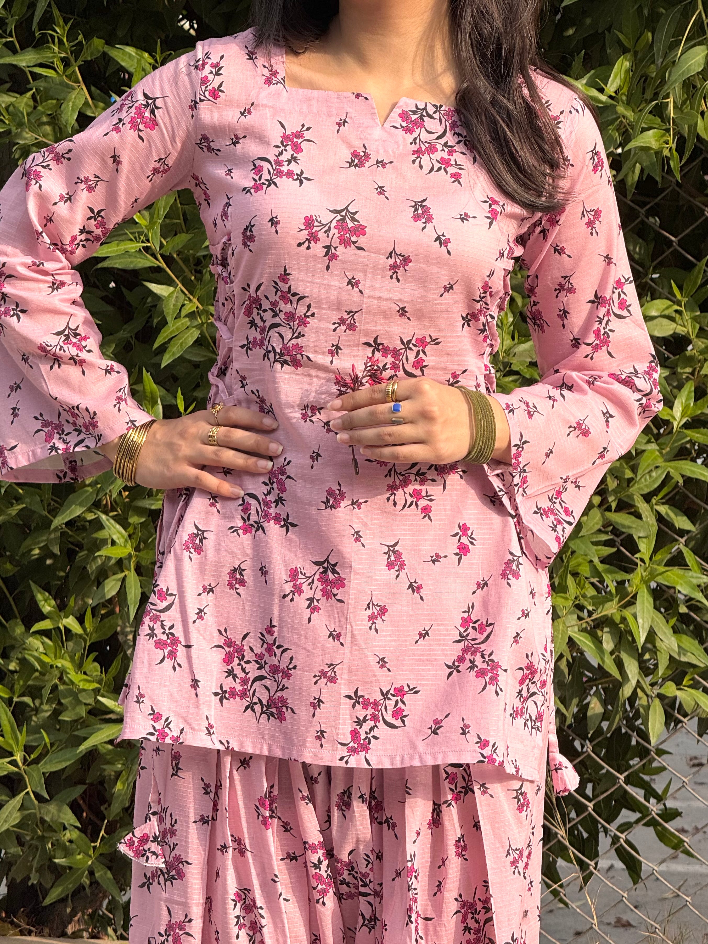 Pink Floral Side Corset Set