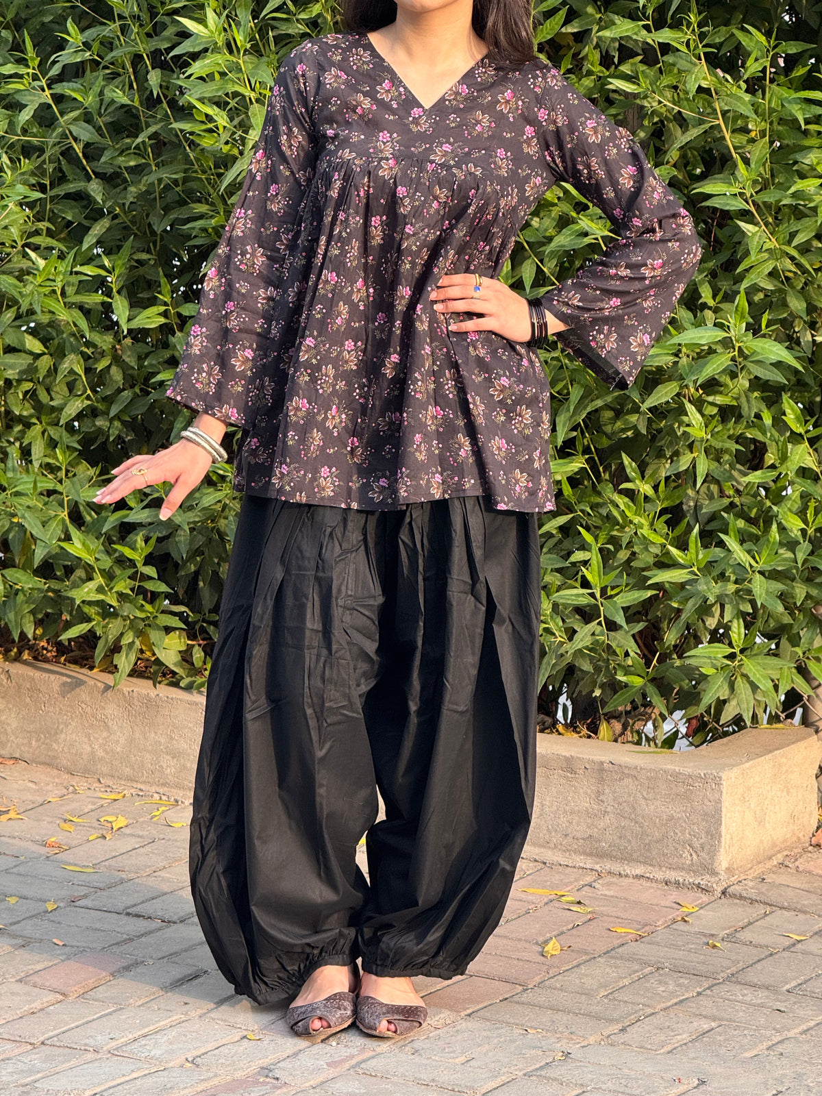 Black Floral Peplum