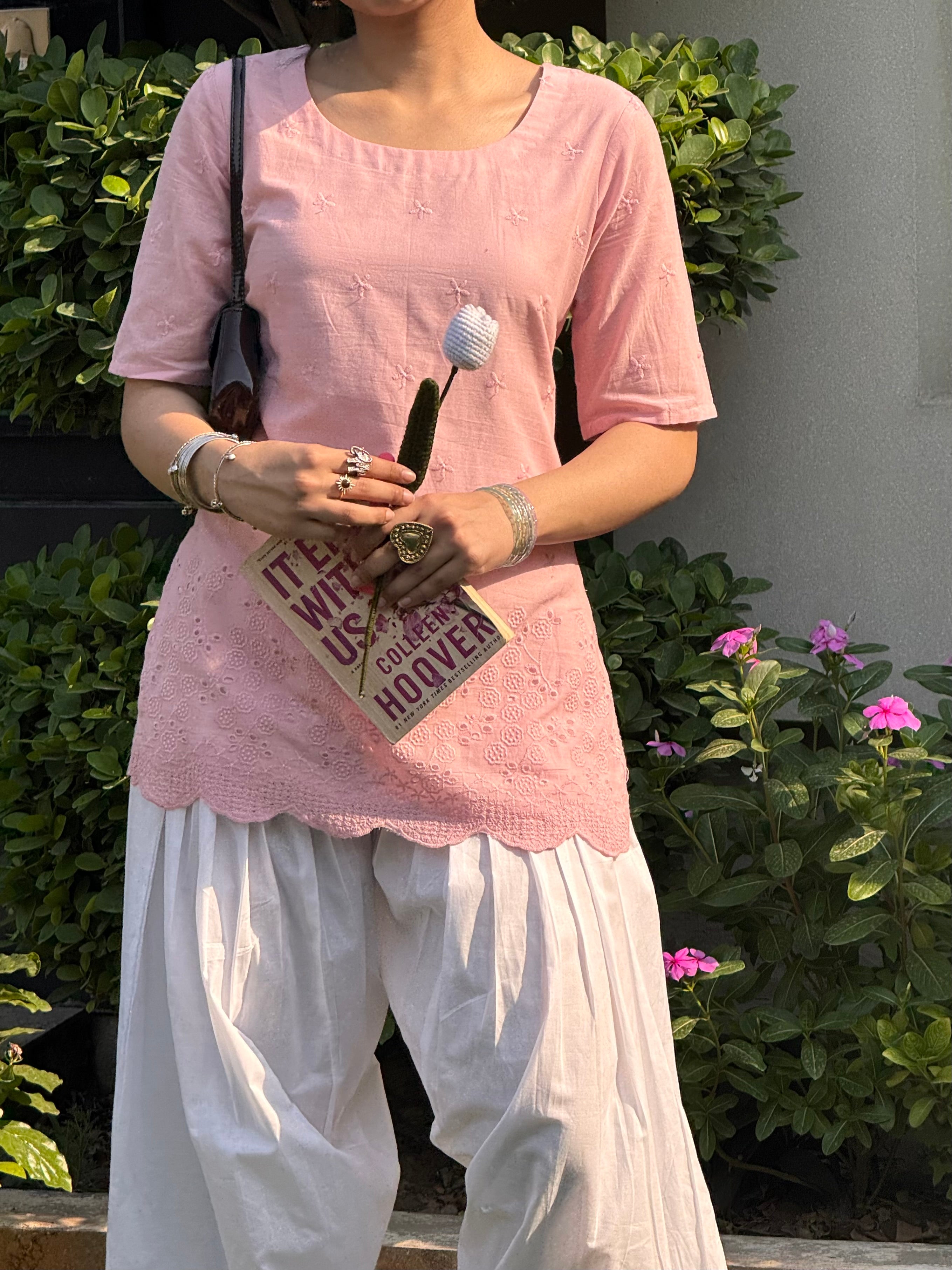 Baby pink Chicken kari kurti