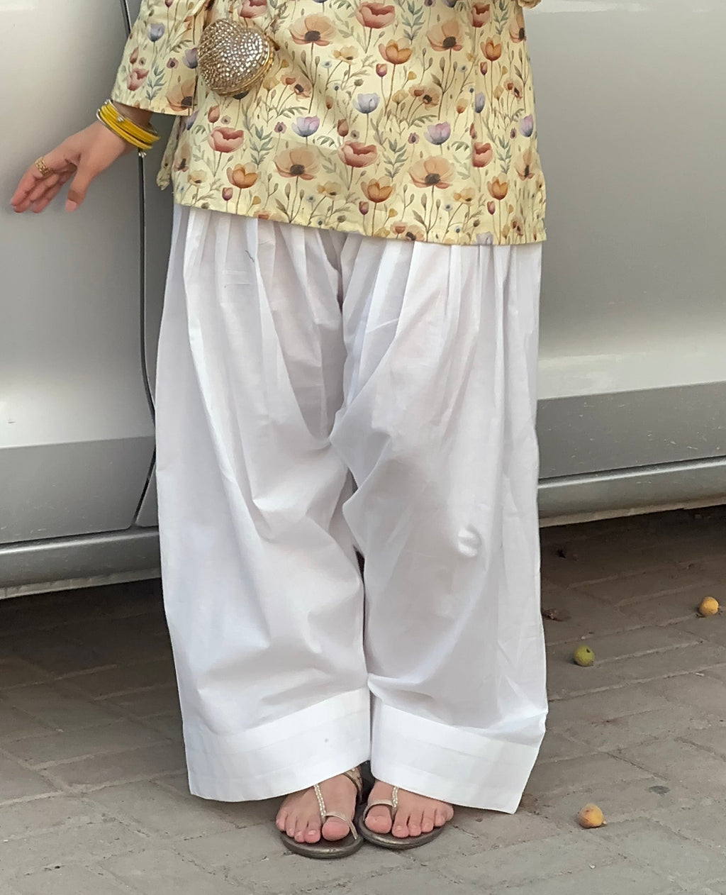 White Pleated Farshi Shalwar