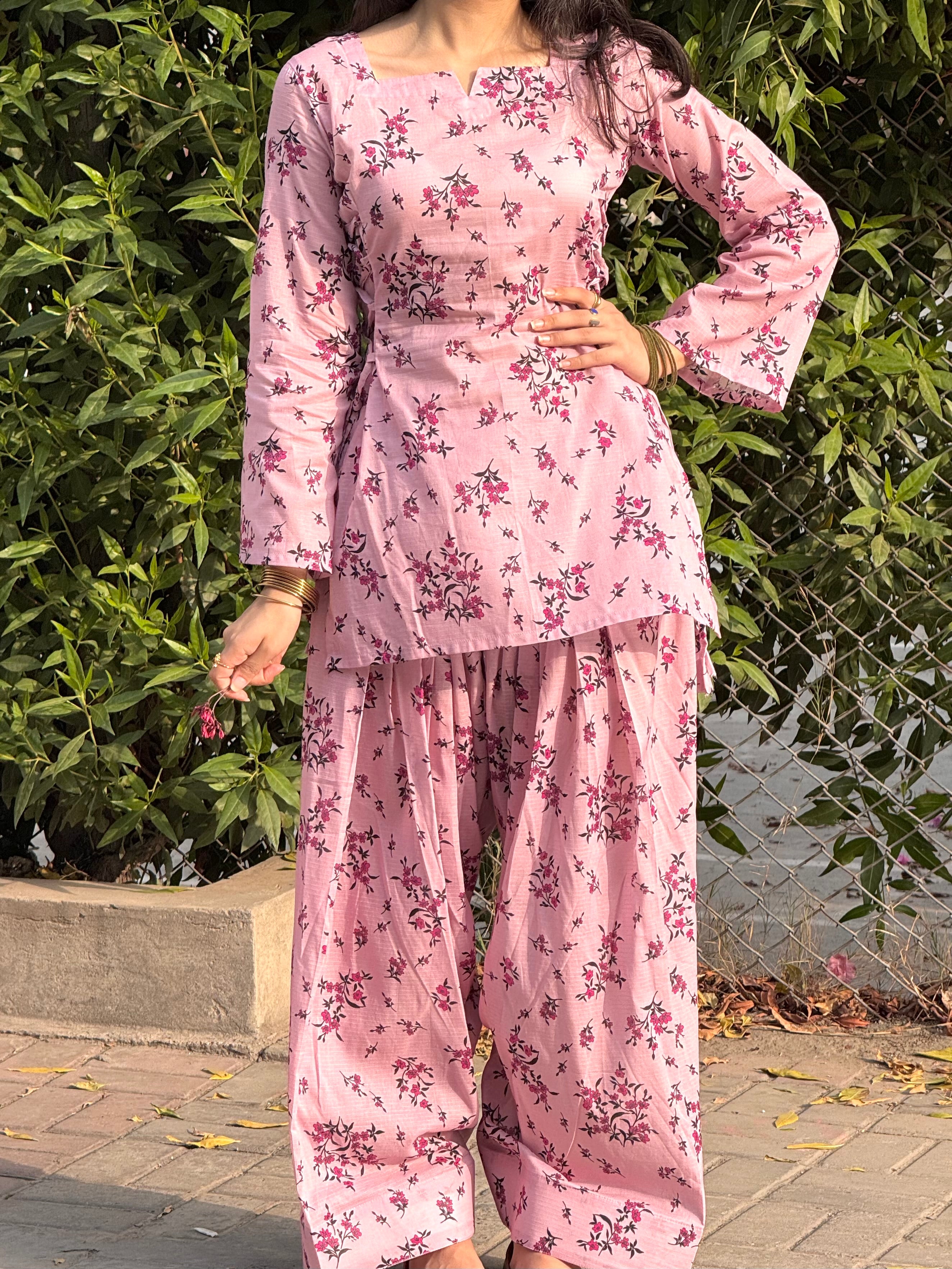 Pink Floral Side Corset Set