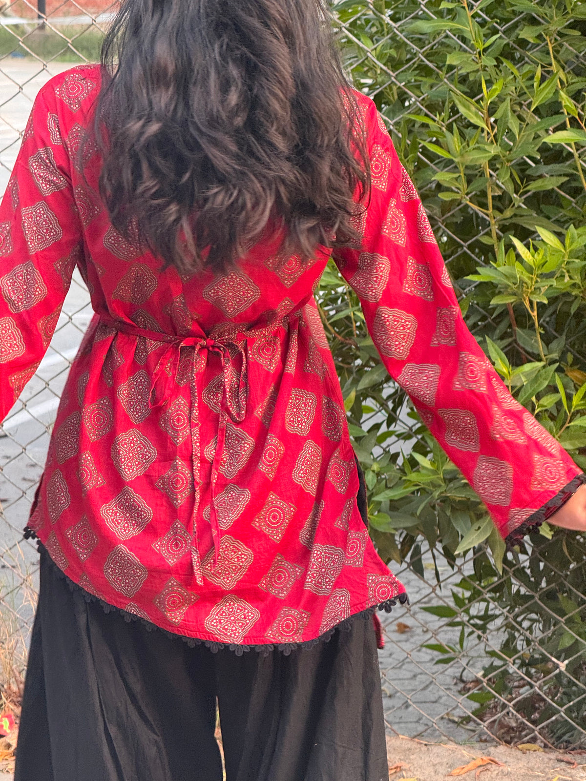 Red Asymmetrical Ajrak Kurti