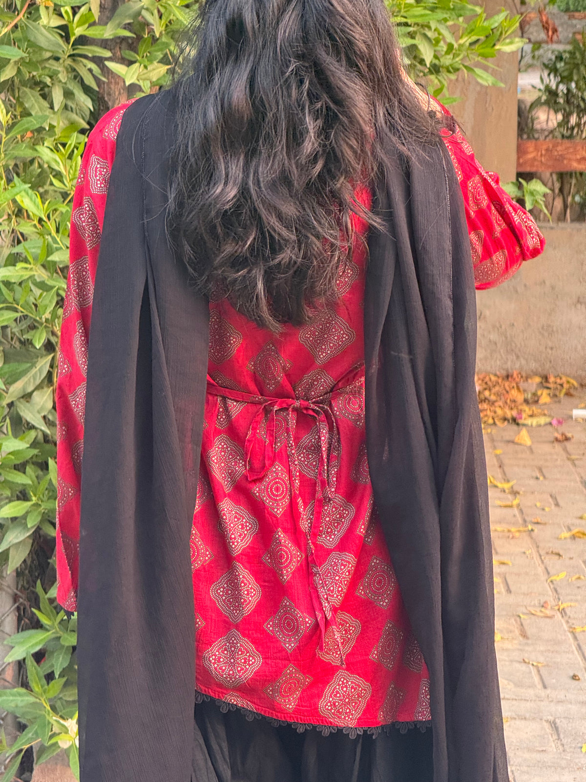 Red Asymmetrical Ajrak Kurti